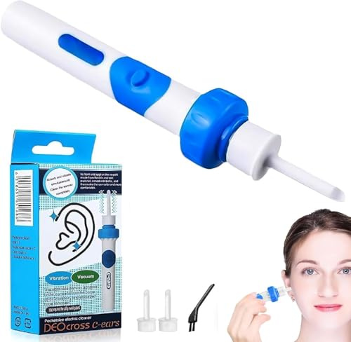 Pulisci Orecchie Elettrico, Pulizia orecchie, Pulitore Orecchie, Aspira Cerume Professionale, Con 2 Teste di Ricambio in Silicone, per la Rimozione Della Cera Dell'Orecchio, per Adulti, Bambini, Blu