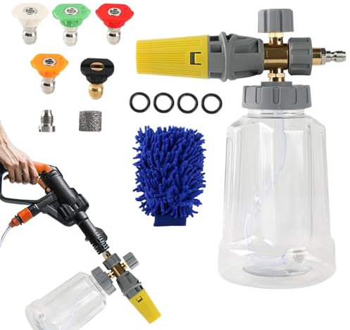 Lance À Mousse Pour Tuyau D'eau, Pulvérisateur De Mousse Automobile Avec Bouteille De Savon D'un Litre Et Connecteur De Un Quart De Pouce, Buse Réglable Avec Connecteur De Un Quart De Pouce Pour Batea