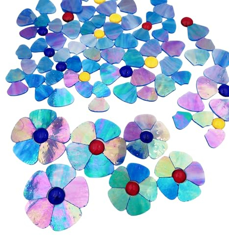 Glasblumen-Mosaikfliesen, 2 Größen, Blütenblatt, Buntglas-Mosaikstücke für DIY-Blumenhandwerk, Heimdekoration, Innen- und Außendekoration, mit Aufbewahrungsbox (schillerndes Marineblau), 20 Stück