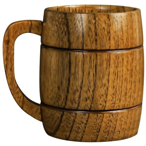 wkao Viking - Boccale da birra in legno, 680 ml, design rustico con manico, perfetto per birra e altre bevande