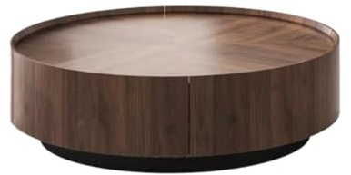 JINWPXSR Mesa de Centro Redonda de Color Nogal de Estilo Retro Minimalista, Moderna y Sencilla, con Almacenamiento.