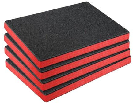 TAIZhiChen Lot de Insert en Mousse EPE Haute Densité, Inserts pour Boîte à Outils Noir et Rouge, Mousse de Calage Découpable, Protection Anti-Choc pour Objets Fragiles (4 Pièces, 45 * 33 * 3.8 cm)