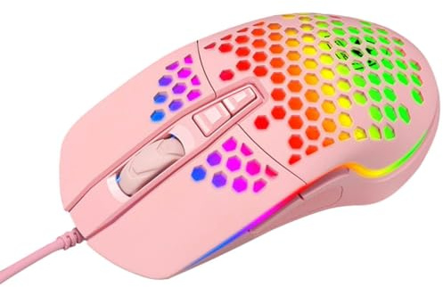 Toddmomy Souris de Jeu à 6 Touches Creuse en Plastique Filaire Rose | Connecteur Usb, Usage sur Ordinateur de Bureau et Portable, Lumière Intégrée, Réglage de Vitesse D’une Touche