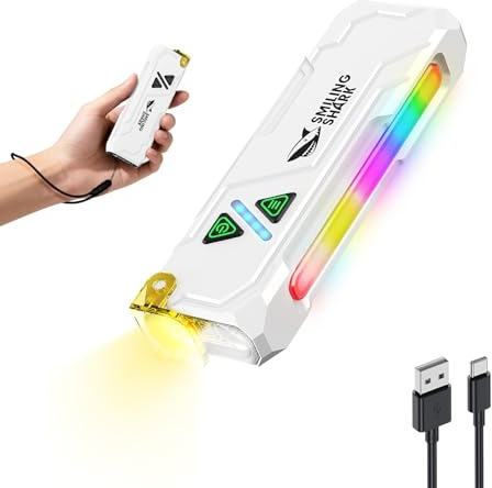 Smiling Shark ML01 Multifunctional Flashlight, Rechargeable LED Torch with Magnetic Base, Main Side Light with RGB Compact Clip Design Long-Lasting USB Charging for Camping Hiking Emergency (White)