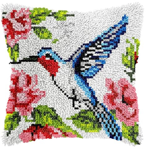 Latch Hook Kits for Adults, Creative Animal Latch Hook Pillow Case Kits DIY Needlework Pillow Cover, Embroidery Cushion Cover Kit Rug Making Kit for Beginners Bedroom Sofa Cushion Decoration (Bird)