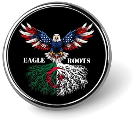 Amerika Algerien Algerier Flagge Adler Wurzeln Runder Anstecker Herren Damen Metallfassung Anstecknadel Knopf Brosche Revers Krawattennadeln für Anzug Hemd Jacke Hut Kostüm Dekoration