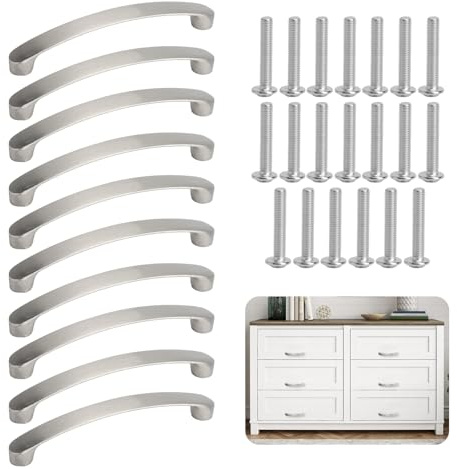 FIUTEKO 10 Stück Schrankgriff Möbelgriff 128mm Aluminium,Modernes Design Griff für Küchenschränke & Schubladen Einfache Montage mit Schrauben Silber Gebürstet für Küche Schlafzimmer Wohnzimmer