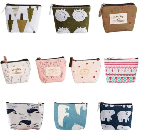 YUPZAR 10 Pezzi Mini Pochette da Borsa, Portamonete Donna,Con Cerniera,Per Monete, Auricolari, Chiavi, Rossetto,Conserva Piccoli Oggetti