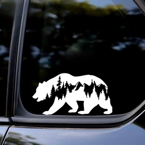Lot de 2 autocollants de voiture en vinyle imperméables de 20 x 10,5 cm, avec motifs d'ours et de forêt, pour pare-chocs, décoration extérieure, autocollants anti-rayures | #DZ83 (blanc)