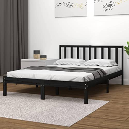 Mandloder Massivholzbett Schwarz Kiefer 200x200 cm, Robustes Bettgestell mit Kopfteil, modernes Design, Holzbett für Schlafzimmer, langlebig und stabil