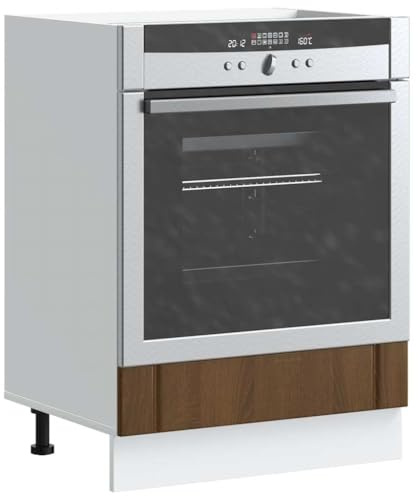 RMIHSJG Lucca Armoire de cuisine en bois aspect chêne avec grand compartiment de rangement et pieds réglables en hauteur pour four et micro-ondes - Meuble de cuisine peu encombrant