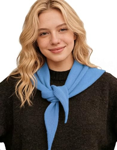 VENVSBEE 100% Wool Scarf for Women - Parisian Versatile Knit Triangle Wrap, Hooded Neck Gaiter & Headscarf-02 Blue