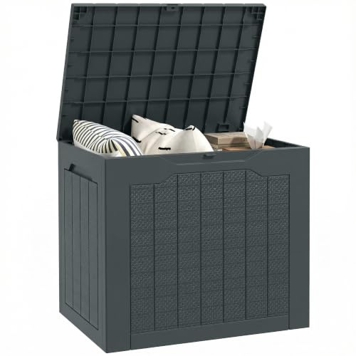 Outsunny Coffre de Rangement Extérieur 97L Étanche 56x41x50cm Gris Foncé | Poignées Encastrées, Malle de Rangement Extérieur Étanche, Jardin Terrasse