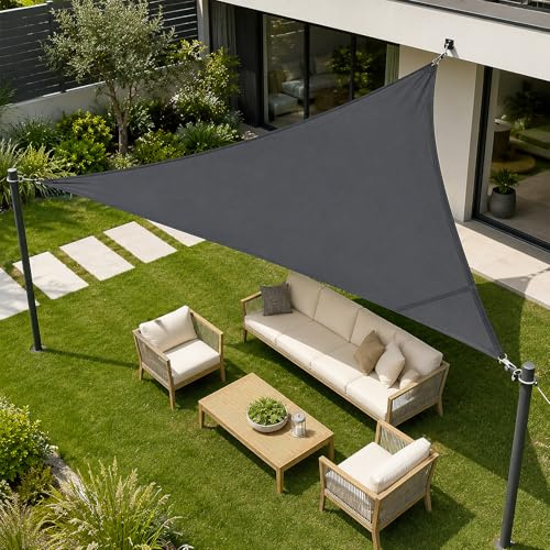 HYZYWON Toldos Exterior Terraza, 3x3x3 m, Negro, Triángulo, Vela de Sombra Exterior, Toldos Vela, Lona de Sombra, Tela para Toldo, Incluye 4 Cuerdas, para Terraza Jardín Patio (Negro, 3x3x3)