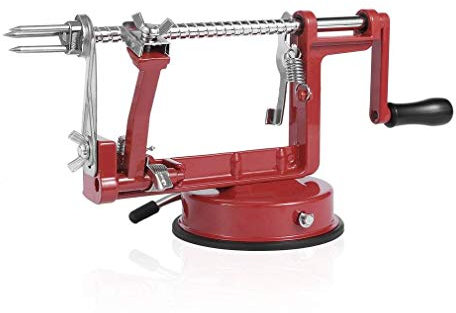 Coltello da frutta 3 in 1 multifunzione veloce in acciaio inox, per frutta, sbuccia mela con Base a ventosa, pelapatate e sbucciatore, da cucina, ospedale, meccanico, corer, frutta tagliata, rosso