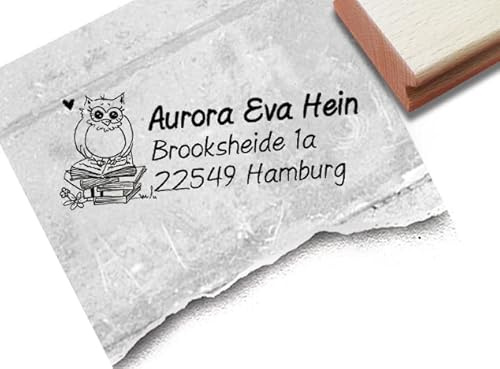 Stempel Individueller Adressstempel LESE-EULE - Familienstempel Kinderstempel personalisiert Name Adresse Tier, Geschenk - zAcheR-fineT