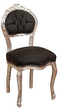 Biscottini Sedia antica 90x45x42 cm - Sedie luigi XVI in argento - Sedia imbottita stile francese - Poltroncina camera da letto tessuto nero