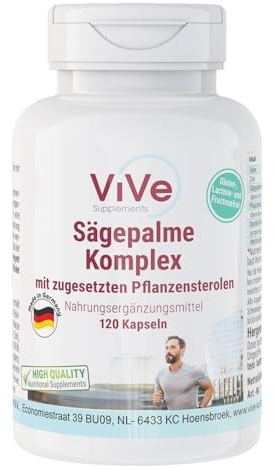 Sägepalmen Komplex - 120 Kapseln - Prostata Kapseln - Saw Palmetto mit Selen, Zink, Beta Sitosterol, Lycopin und Feigenkaktus - Hochdosiert - Vegan | Qualität aus Deutschland von ViVe Supplements