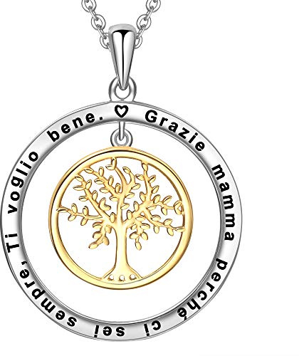 LOVORDS Collana Donna Incisa Argento Sterling 925 Pendente Ciondolo Albero della Vita Famiglia Cerchio Regalo Mamma Madre