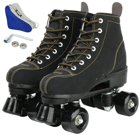 wilverz Roller Skates Double Row Skates Adjustable Four-Wheel Roller Skates for Outdoor, Size 4.5/5.5/6.5/7/7.5/8/8.5/9.5/10.5 (Black,41=UK: 7.5)
