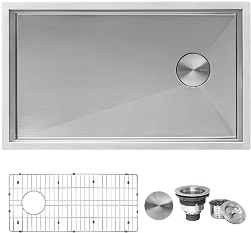 Ruvati 30-inch Rounded Corners Slope Bottom Offset Drain Undermount Kitchen Sink Single Bowl - 16 Gauge Stainless Steel Kitchen Sink with Brushed Finish hides scratches, Easy-to-Clean - RVH7480