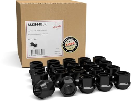 Wheel Accessories Parts 20 tuercas M12 x 1.25 12 x 1.25 rosca de extremo abierto bellota de 21 mm de largo, color negro cromado 3/4 pulgadas 19 mm hexagonal se adapta a la mayoría de coches Subaru