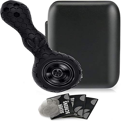 New Smoking Pipe, Silicone Pipe with a Spoon Thick Small Unbreakable Pipe Heat Resistant Chunky Beautiful Gift for Father Husband and Collector Enthusiast Easy Clean Anti-Block Desig (Black)