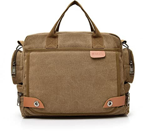 FANDARE Umhängetasche Herrentasche Segeltuch Schultertasche Lehrertasche Laptoptasche für 12.9 Zoll Notebook Kuriertasche Crossbody Messenger Bag Aktentasche für Schule Freizeit Reise Business Braun