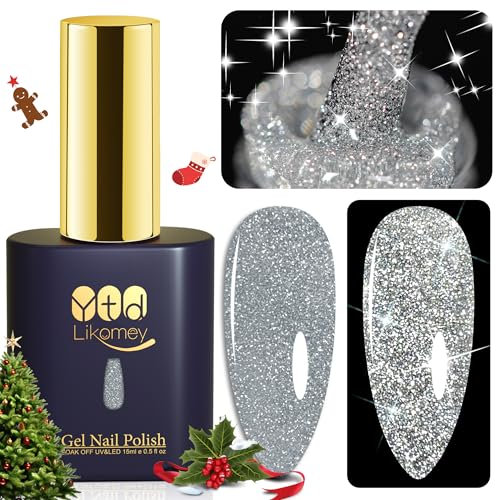YTD Likomey UV Nagellack Glitzer,15ml Silber Gel Glitter,Sparkle Funkelnd Shellac Farbgel Nagellack,Reflective Holographisch Diamant Maniküre Gel Nail Polish,SZ003