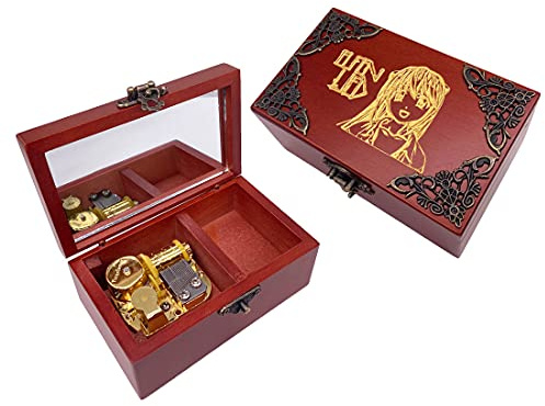 Youtang Elfen Lied Jewelry Music Box with Mirror Laser Engraved Wood Musical Box Wind up Musical Gift for Her Him Girlfriend Boyfriend (Melody: Lilium, Gold Movement)