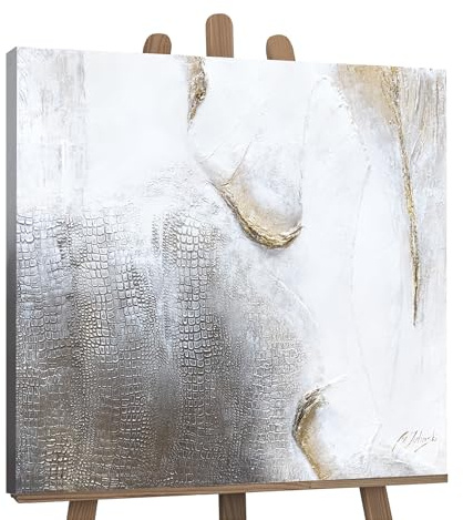 YS-Art Abstrakt Acrylbild Exotic handgemalt Bild grau weiß gold quadratisch