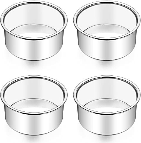 Joyfair 4 Inch Cake Tin for Baking, Stainless Steel Round Layer Cake Mould Pan Set of 4, Mini Bakeware for Toaster, Birthday/Christmas, Healthy & Durable, Mirror Finish & Dishwasher Safe (10cm)