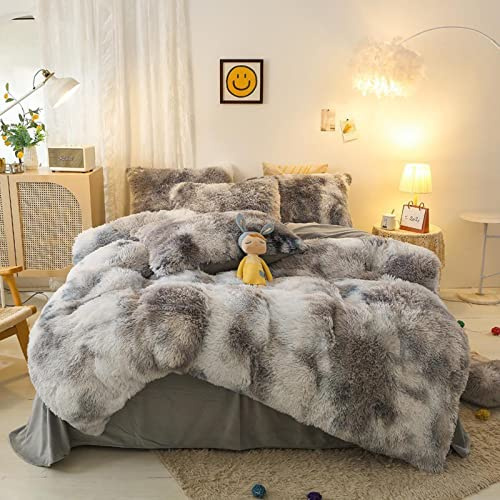 LGYKUMEG Luxus Flauschige Tröster-Sets, weiche Fuzzy-Flanell-Bettbezug, Faux-Pelz-Plüsch-Bettwäsche-Set, 4pcs, Reißverschluss schließen und braindisch,E,220x240cm