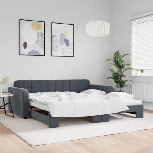 XHNIFBN Ausziehbares Tagesbett Dunkelgrau Samt 100x200 cm Schlafsofa mit Rollrost Massivholzrahmen platzsparendes Gästebett für Wohnzimmer Schlafzimmer Büro