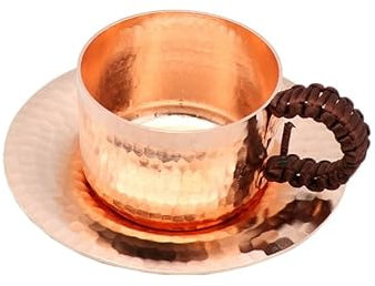 Taza de té de café hecha a mano de cobre puro turco griego árabe cafetera para barista artesanal vasos vajilla (taza de té+bandeja de taza)