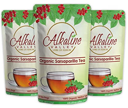 Sarsaparilla Tea - 100% Organic and Alkaline - 15 Unbleached/Chemical-Free Sarsaparilla Tea Bags - Pack of 3 - Caffeine-Free, No GMO