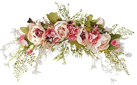 DEDEMCO 75 cm Pfingstrosen-Hortensien-Blumen-Girlande, Hochzeitsbogen, Blumen, Hortensien, Pfingstrosen, Bogen-Kranz, dekorative grüne Blätter, Blumengirlande für Tisch-Party-Dekoration, rosa