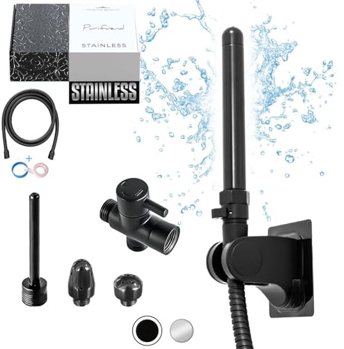 Black Shower Enema kit for Colon Cleansing - Stainless Steel Enema Shower Attachment-Shower Douche kit Colon Cleansing Anal Shower-Colonic Irrigation Home Kit-Complete 9 Pieces Set for Men and Women