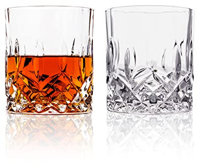 LEMONSODA Lot de 2 verres à whisky à l'ancienne coupe en cristal – avec coffret cadeau de qualité supérieure – 293,5 g – Verre en cristal sans plomb pour boire du bourbon, du scotch, du cognac –