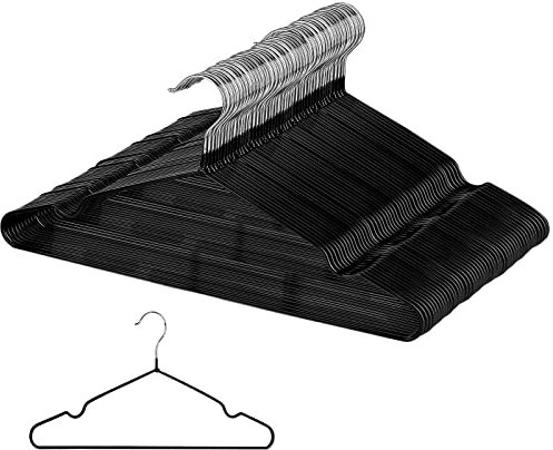 Rainberg 50 Pack Premium Rubber Coated Metal Hangers, Heavy Duty, Space Saving Organiser Clothes Hangers For Wardrobes, Coat Rack Rails Thin and Non-Slip Black (50 Pack)