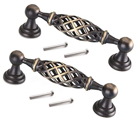 2 Stück antike Türknäufe, metall Käfigstil Griffe, traditioneller Schubladengriff, für Türen, Schränke, Badezimmer, aus antiker Bronze