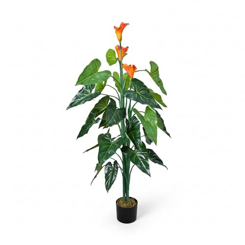 Decovego künstliche Calla Lily 125 cm, künstliche Pflanze, Kunstpflanze im Topf, grünes Deko Highlight für Innenbereich & Büro, pflegeleicht & allergikerfreundlich