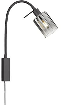 meineWunschleuchte Flexible Bettlampe Schwarz mit Rauchglas - Wand Leselampe mit Schwanenhals