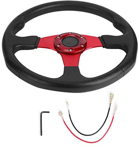 Auto Racing Lenkrad, 350 Mm/14 Zoll Rennwagen Sportlenkrad Deep Dish 6 Schrauben Universal Modifiziertes Zubehör (Rot)