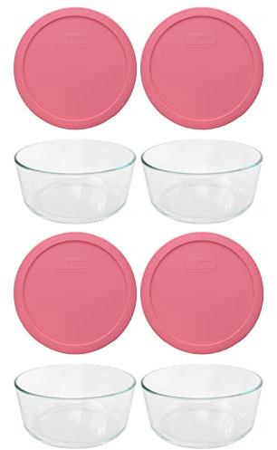 Pyrex (4 bols en verre 7203 7 tasses et (4) couvercles Pantone rose rétro 7402-PC – Fabriqué aux États-Unis
