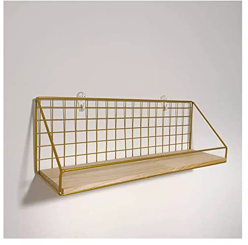 17,72 Zoll Wandbandhalter-Organizer for Bastelzimmer, kleines Satinbänder-Lagerregal, Metallgitter-Display-Regal mit Holzbrett, for Blumen-/Konditorei-Haltepapierrollen ( Color : Gold , Size : 17.72x4