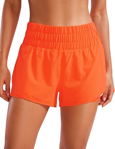 CRZ YOGA Löparshorts med hög midja för kvinnor 3 - Split Andas för atletisk tennisgymnastik med fickor Neon orange L