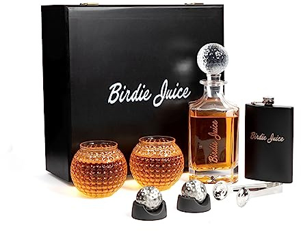 Ensemble de verres à whisky en forme de balle de golf et carafe avec verres à whisky en cristal, carafe, refroidisseurs à whisky balle de golf, pinces, pochette de rangement, flasque à jus Birdie et