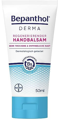 Bepanthol DERMA Regenerierender Handbalsam für die tägliche Pflege, beruhigt sofort juckende, trockene Hände, zieht schnell ein und spendet bis zu 48h Feuchtigkeit. Mit B5-Regenerations-Komplex, 50ml