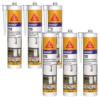Lot de 6 mastics silicone SIKA SikaSeal 110 Menuiserie & Vitrage - Blanc PVC - 300ml